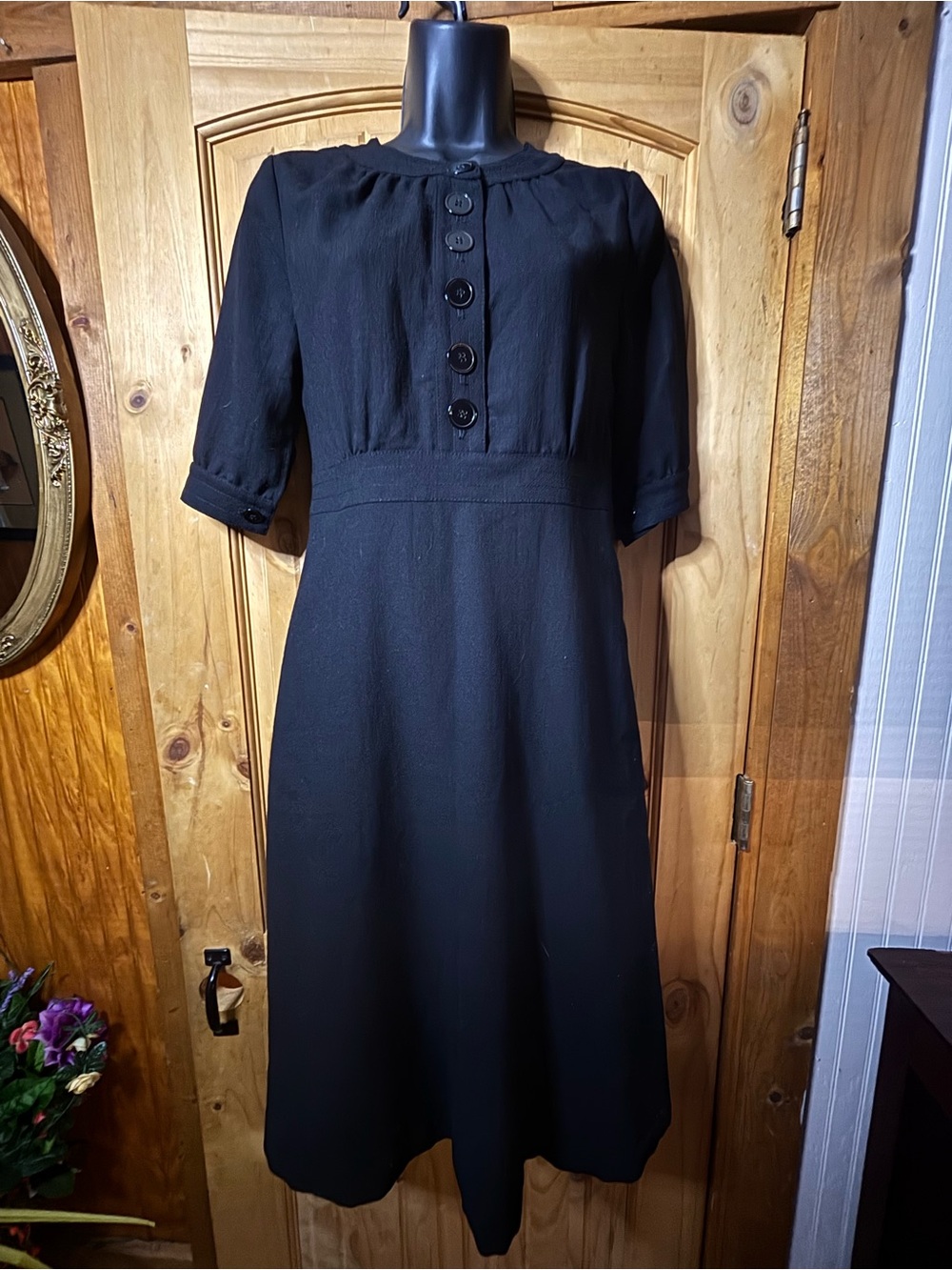 J. Crew Black Button-Front Midi Dress